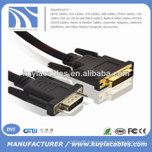 Gold Plated 5ft VGA to DVI -I 24+5 Cord Male to Male with Nylon Net Support 3D 1080P